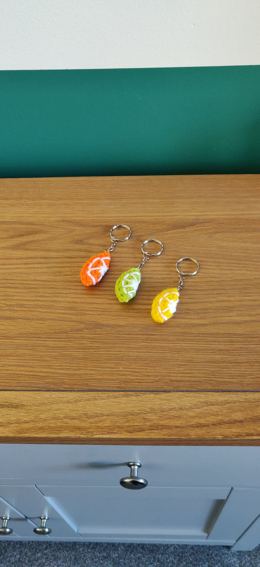 Fruit Slice Keyring, Lemon, Orange and Lime Key Chain, Crochet Fruit, Birthday Cocktail Keyring Gift, Bag Accessories