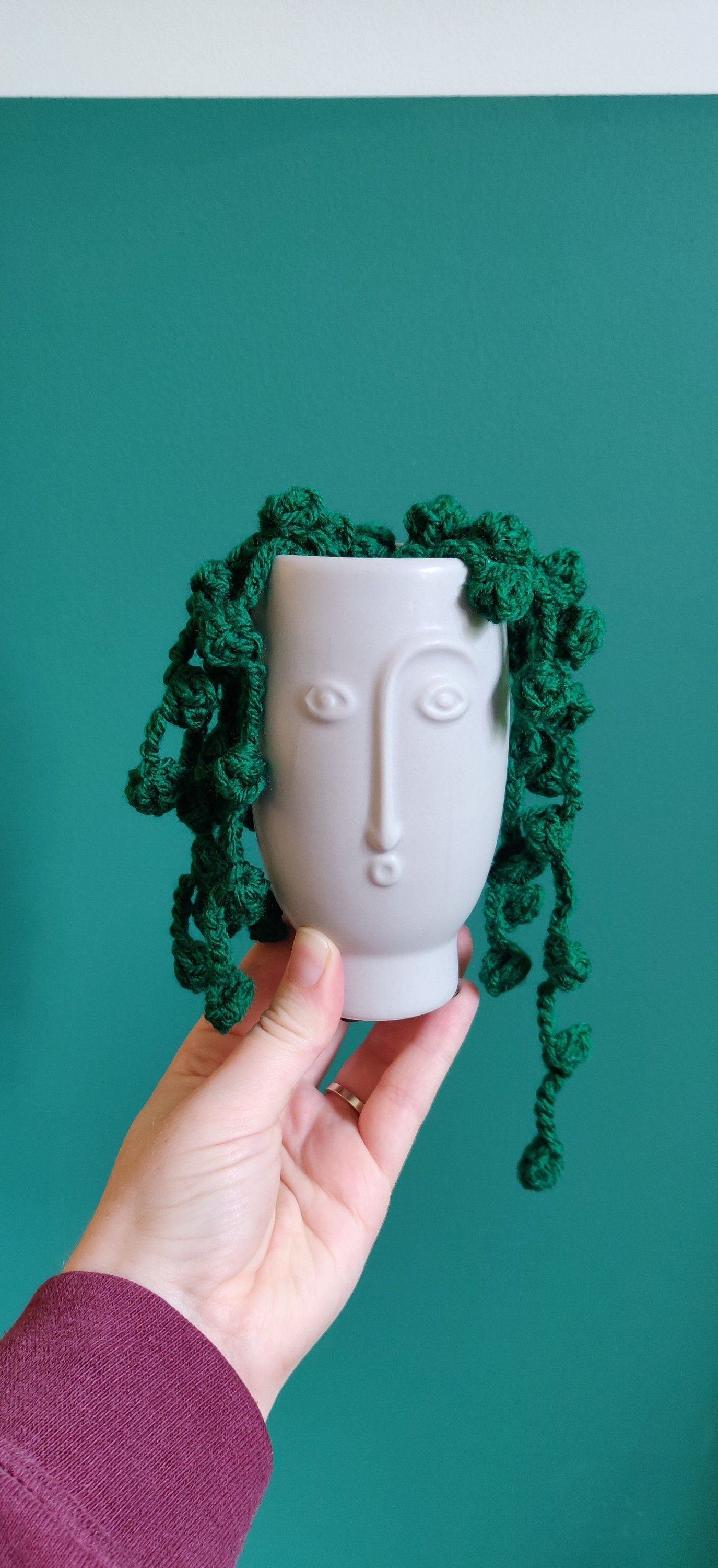 Crochet String of Pearls Plant: Fun Face Pot, Unique Homeware