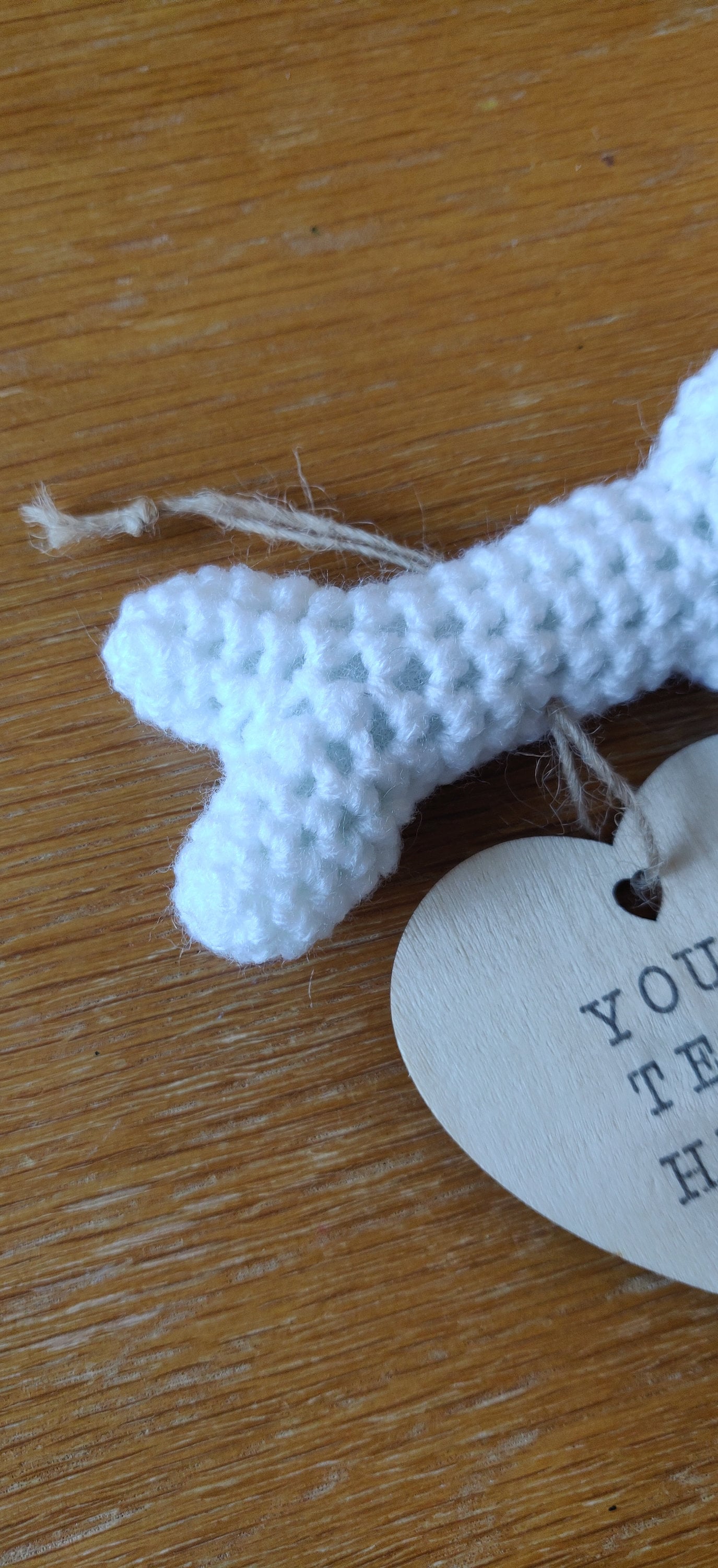 Personalized Pet Memorial Sign: Crochet Bone, Wooden Heart