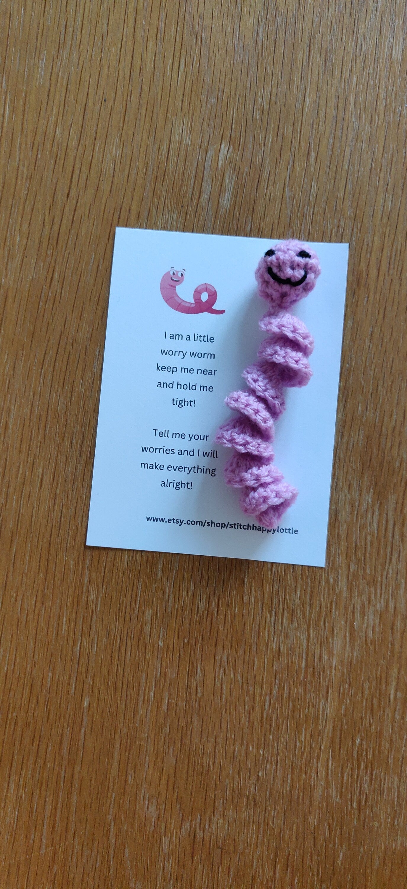 Crochet Worry Worm Pet: Anxious Gift with Poem Card
