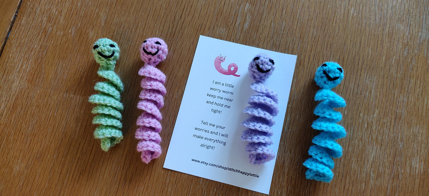 Crochet Worry Worm Pet: Anxious Gift with Poem Card