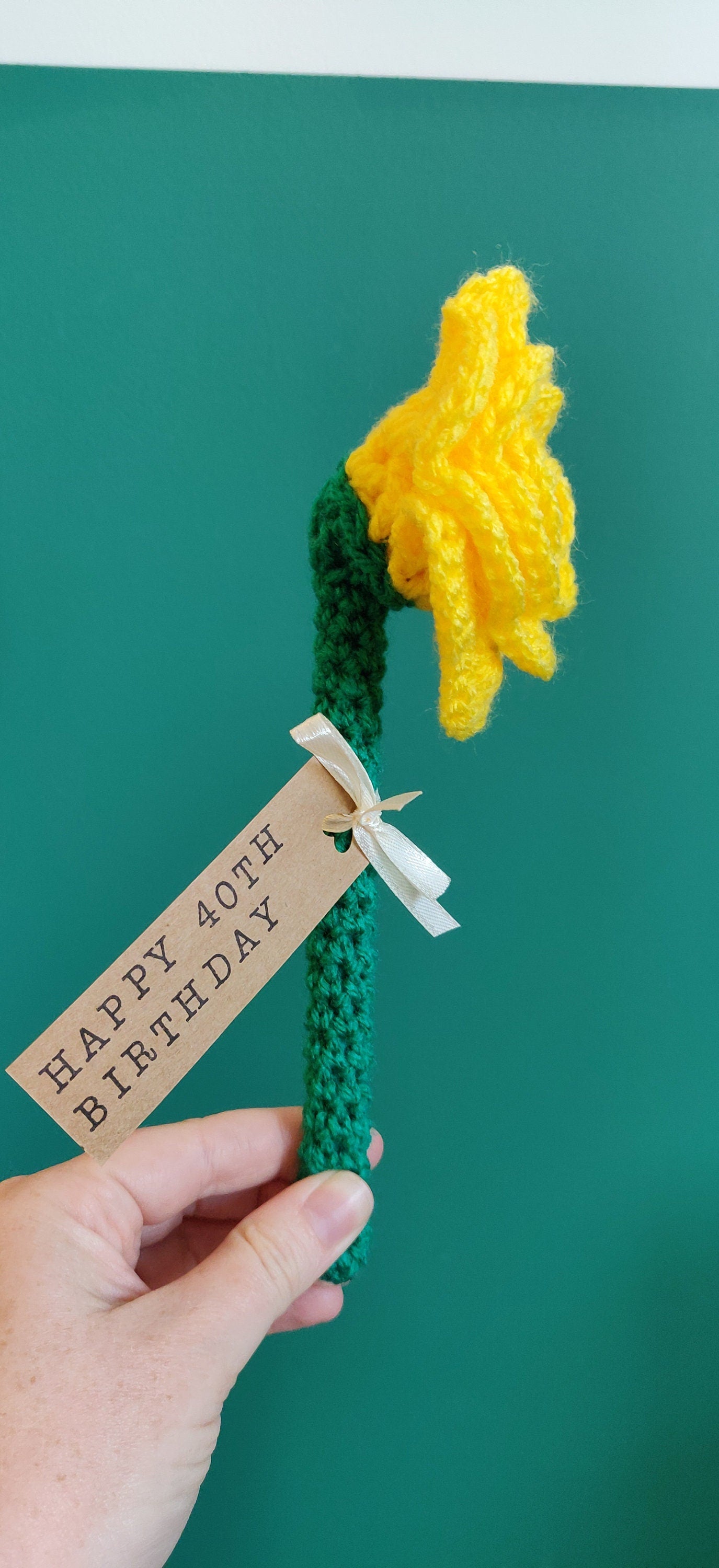 Personalized Crochet Yellow Rose, Milestone Birthday Gift