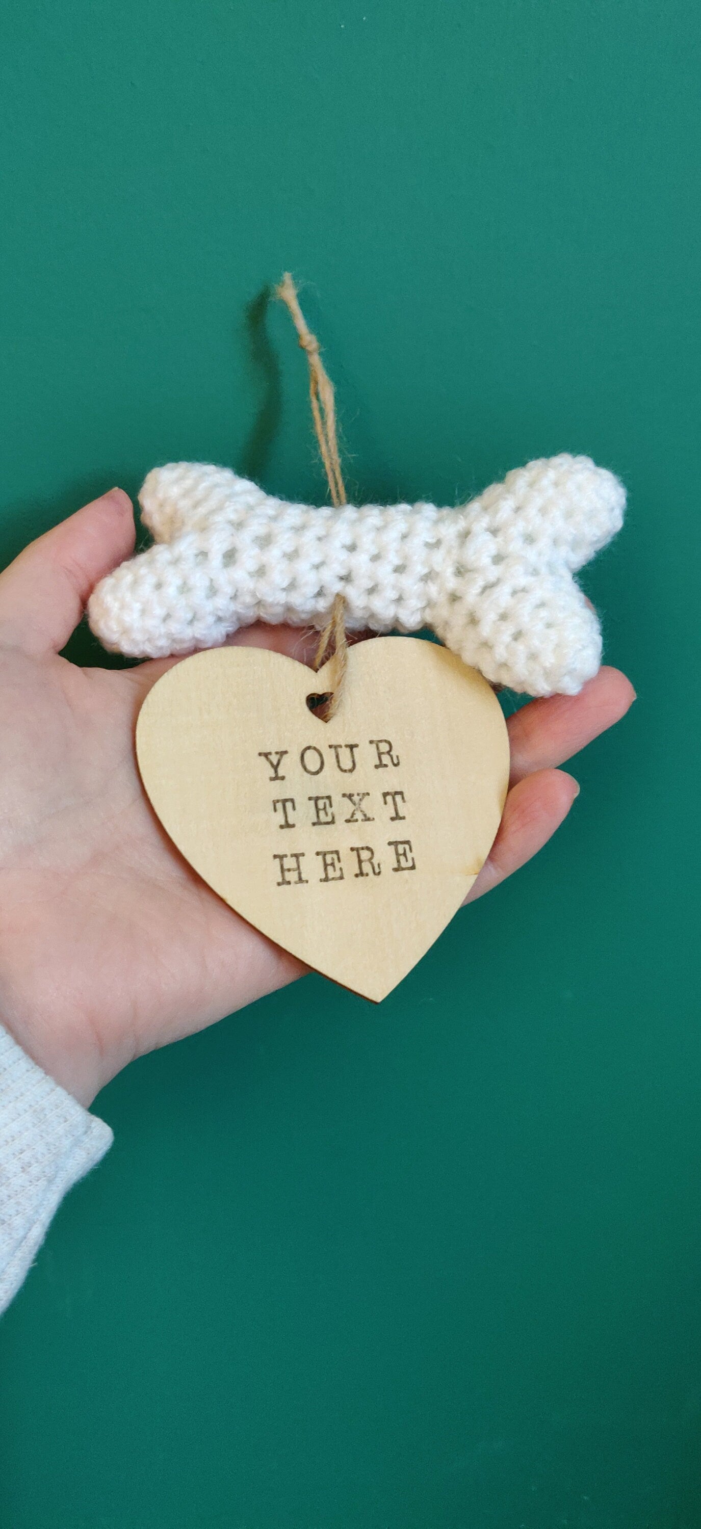 Personalized Pet Memorial Sign: Crochet Bone, Wooden Heart