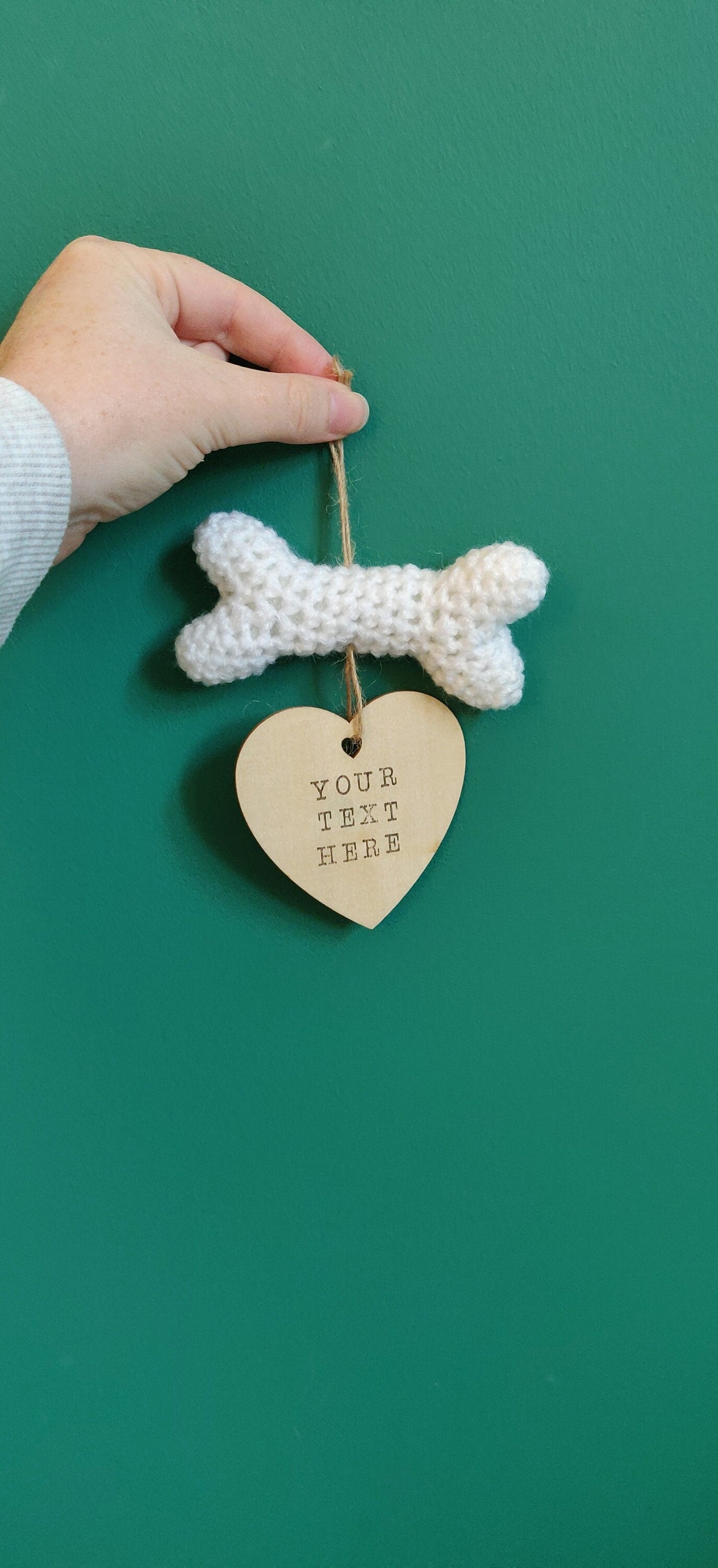 Personalized Pet Memorial Sign: Crochet Bone, Wooden Heart