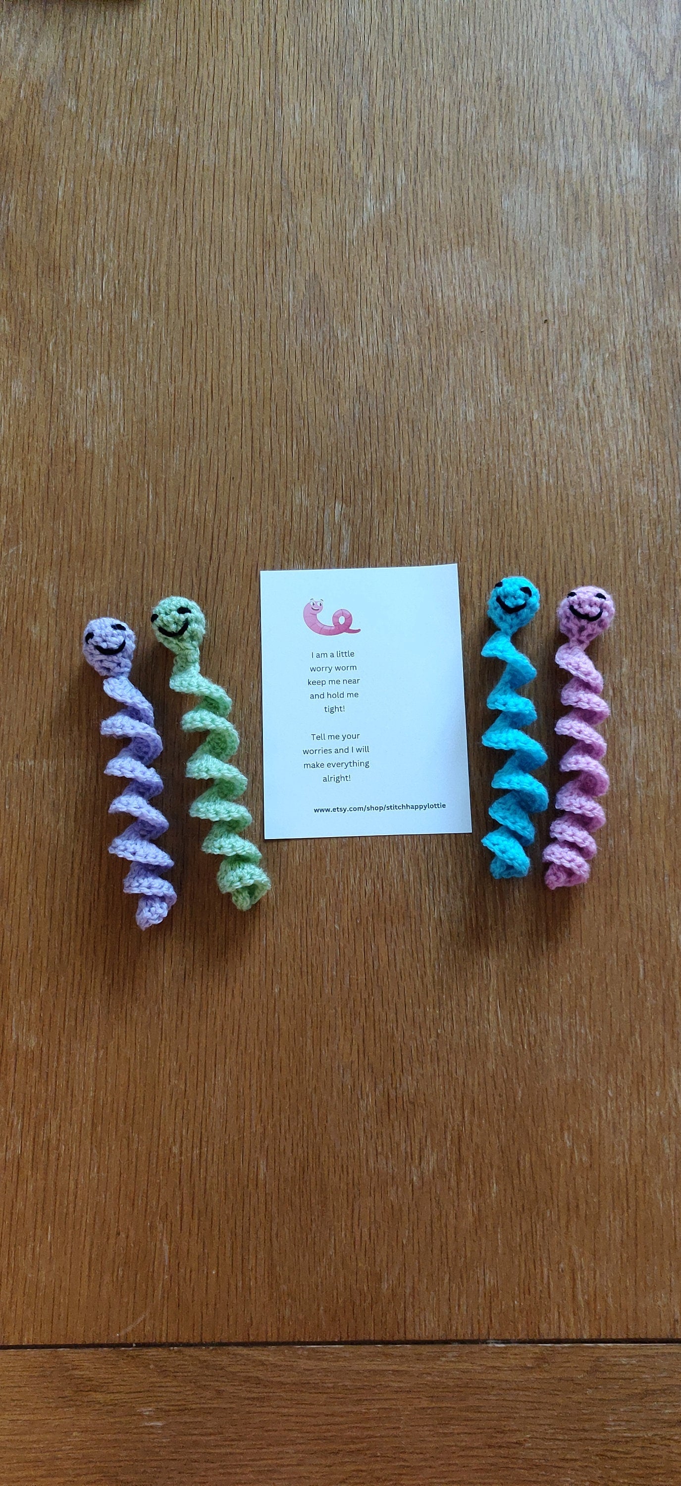 Crochet Worry Worm Pet: Anxious Gift with Poem Card