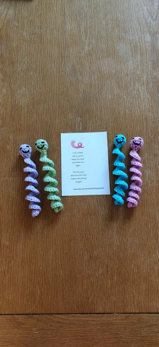 Crochet Worry Worm Pet: Anxious Gift with Poem Card