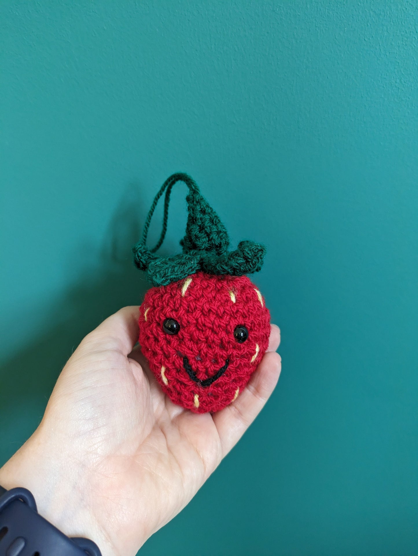 Crochet Strawberry Car Charm: Pun Gift Tag, Anniversary, Valentines Day