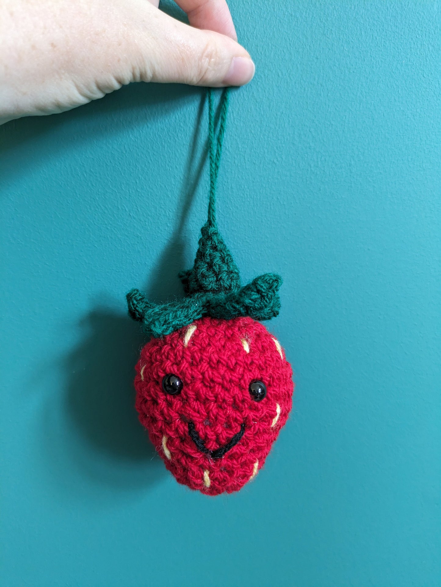 Crochet Strawberry Car Charm: Pun Gift Tag, Anniversary, Valentines Day