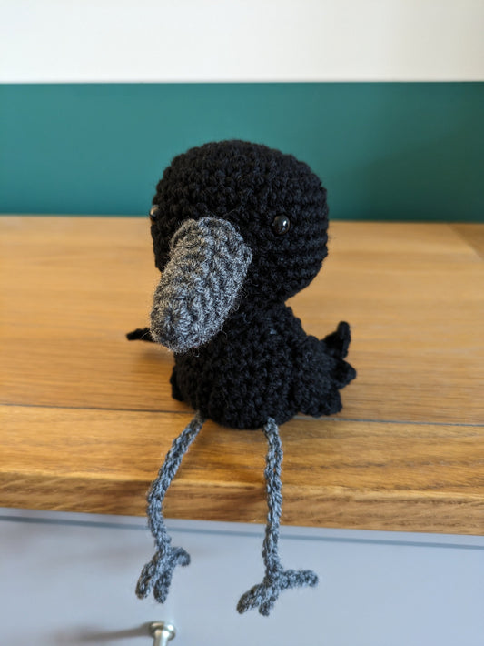 Crochet Raven Figurine, Gothic Halloween Decor