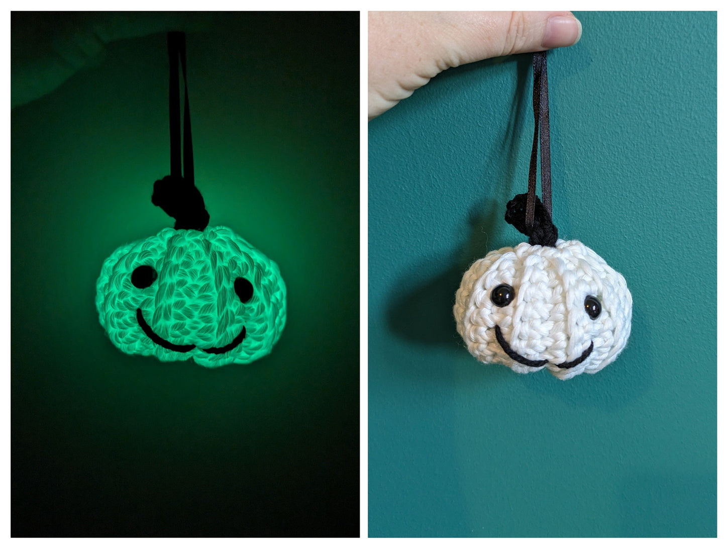 Glow in the Dark Crochet Pumpkin Ornament, Halloween Decor