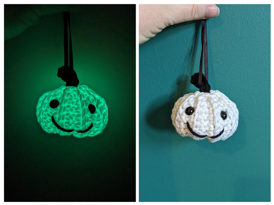 Glow in the Dark Crochet Pumpkin Ornament, Halloween Decor