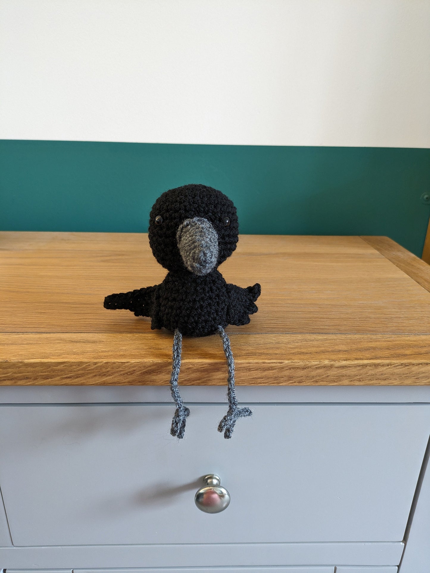 Crochet Raven Figurine, Gothic Halloween Decor