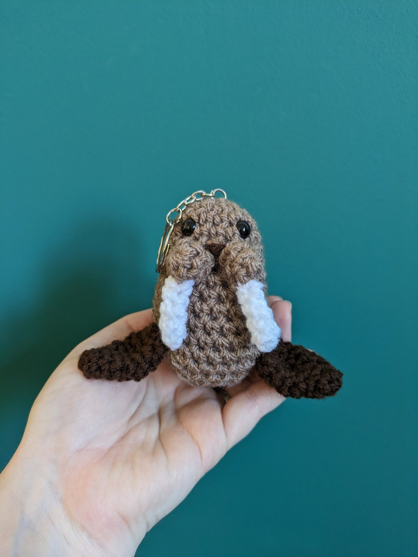 Crochet Walrus Figure, Animal Plush Keychain