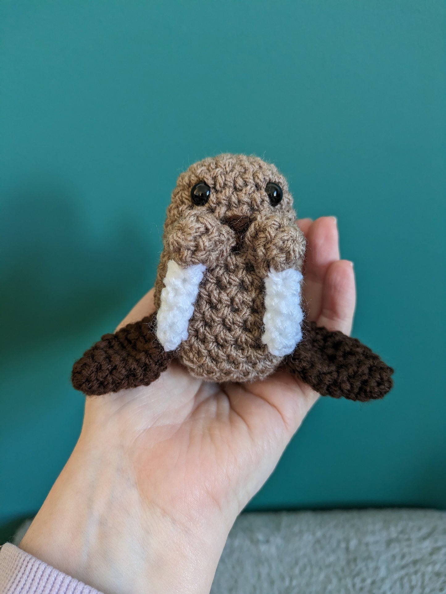 Crochet Walrus Figure, Animal Plush Keychain