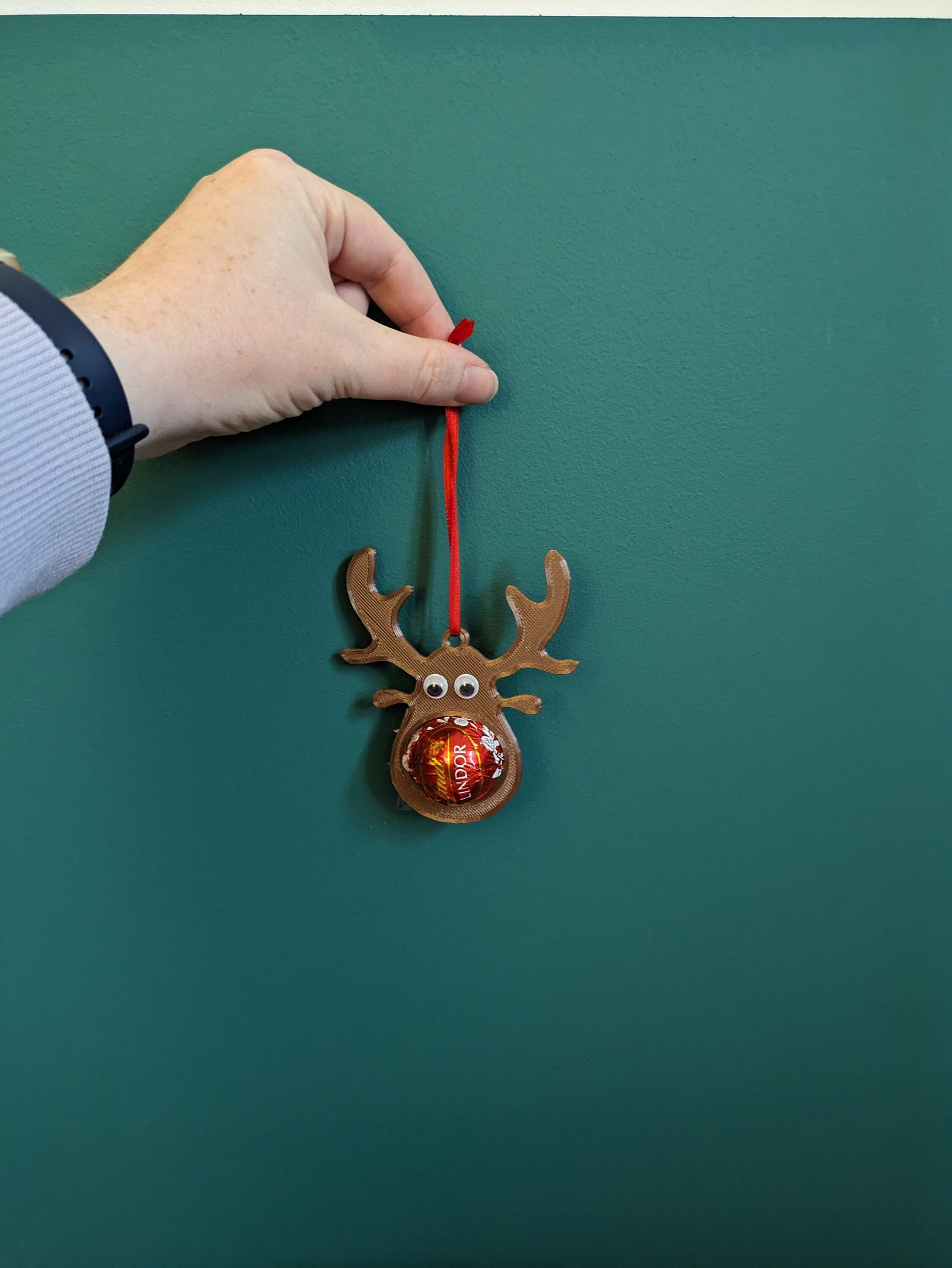 Chocolate Reindeer Christmas Hanging Decoration, Xmas Bauble, Rudolf Red Nose Reindeer Ornament, 3D Printed Deer Head, Lindt/Lindor Holder