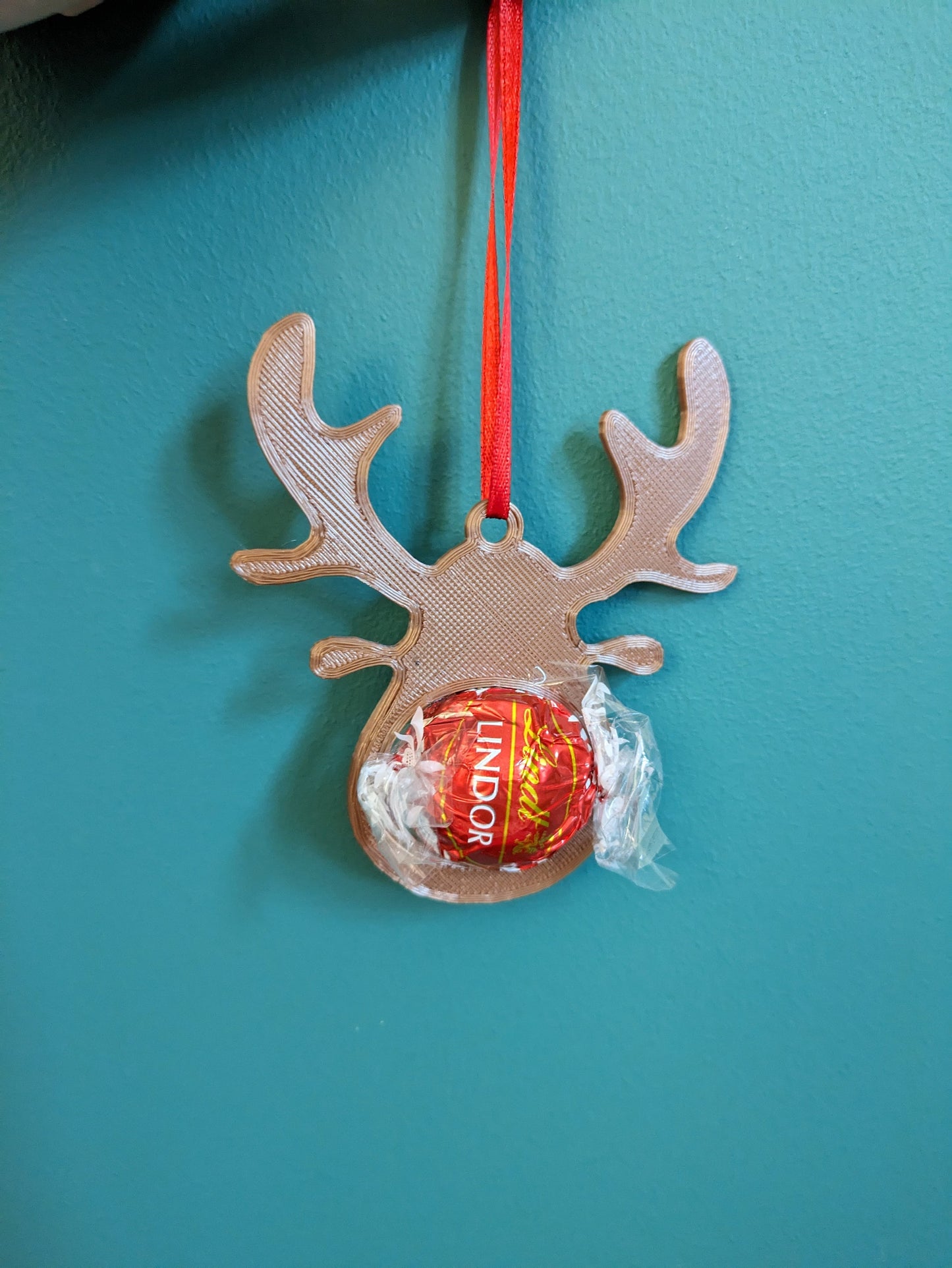 Chocolate Reindeer Christmas Hanging Decoration, Xmas Bauble, Rudolf Red Nose Reindeer Ornament, 3D Printed Deer Head, Lindt/Lindor Holder