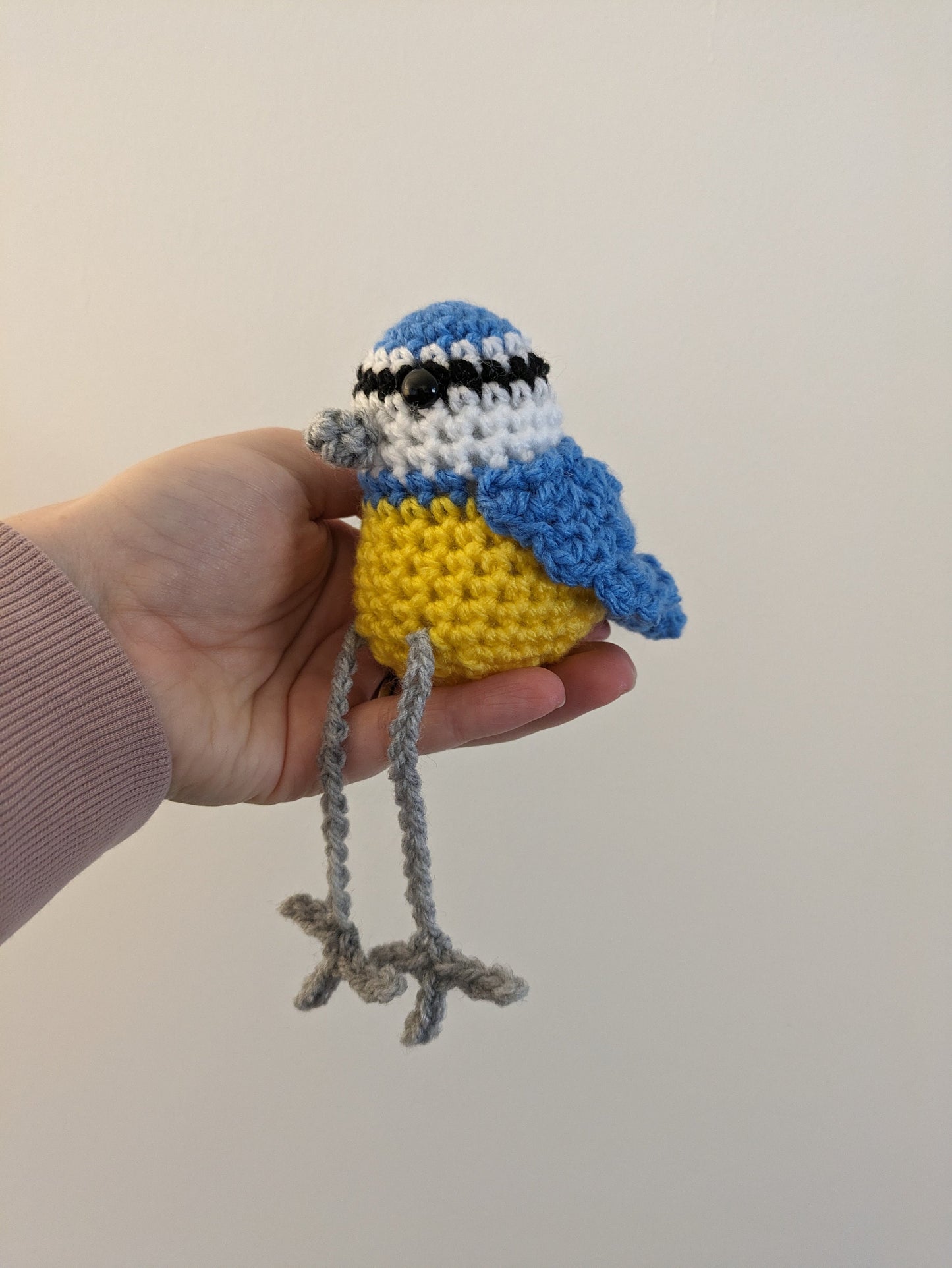 Crochet Bluetit Bird Figurine, Shelf Sitter Ornament