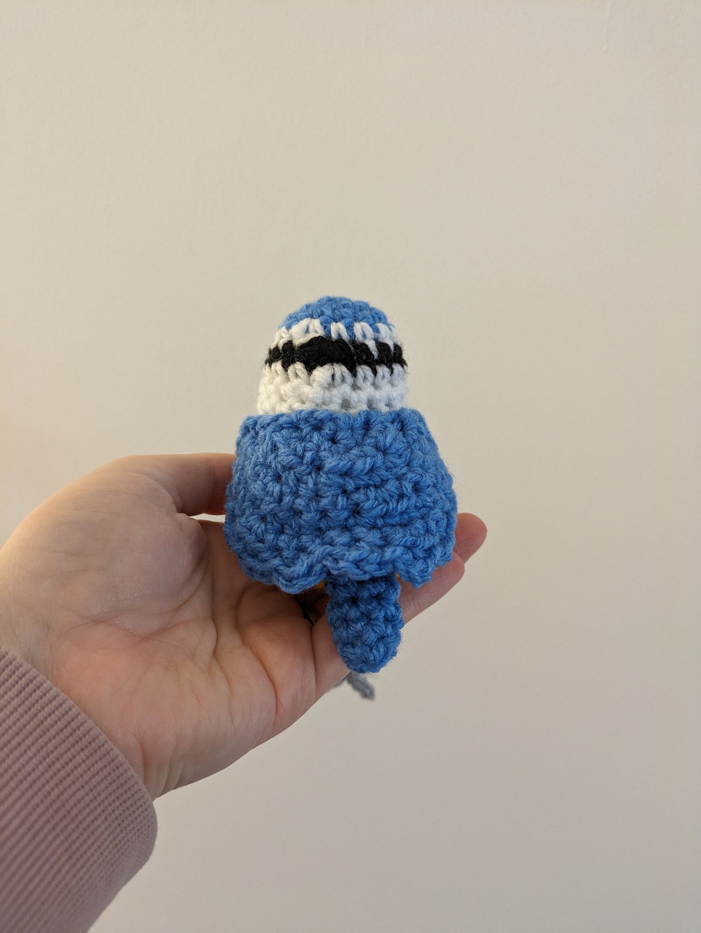 Crochet Bluetit Bird Figurine, Shelf Sitter Ornament