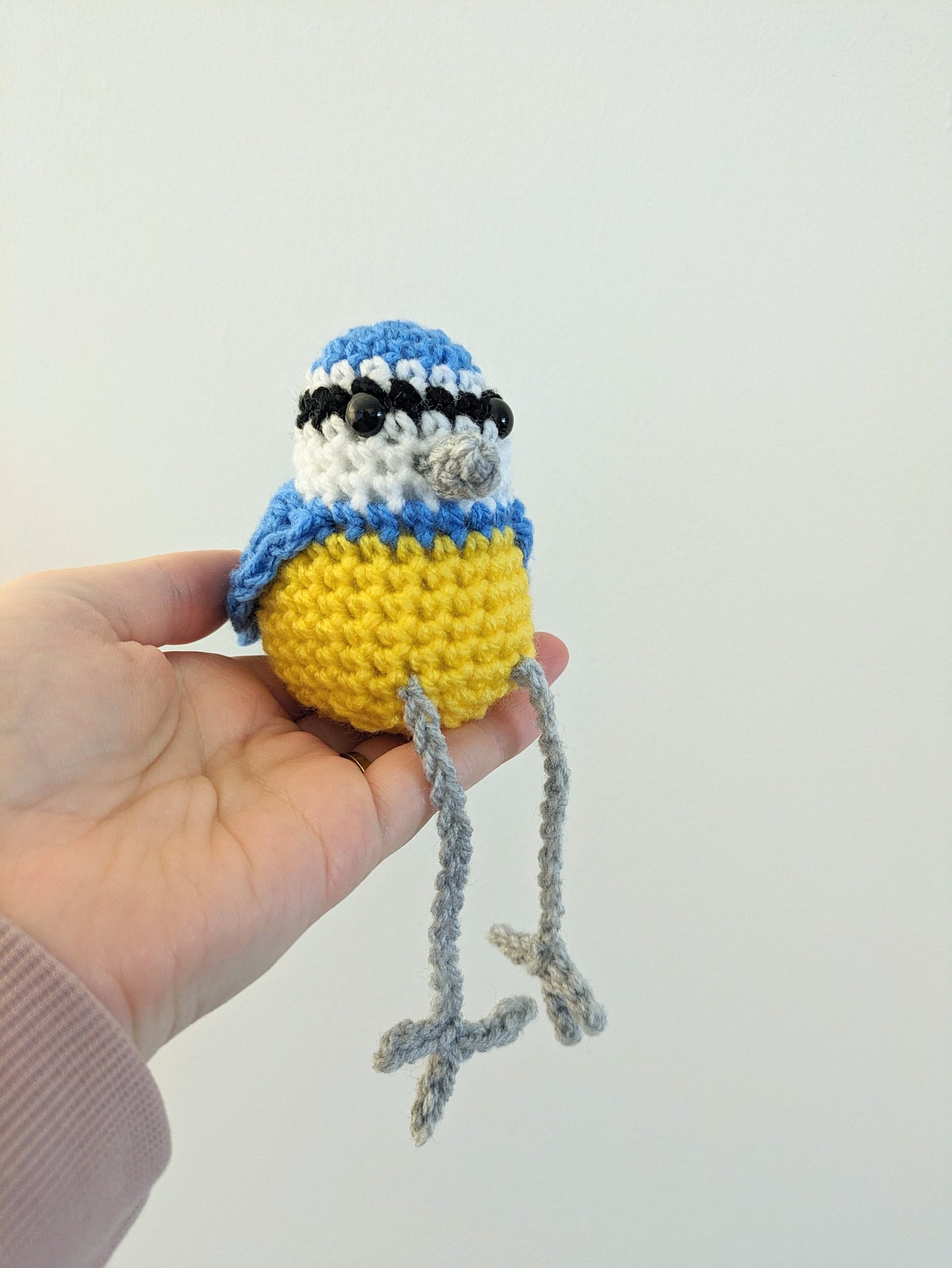 Crochet Bluetit Bird Figurine, Shelf Sitter Ornament