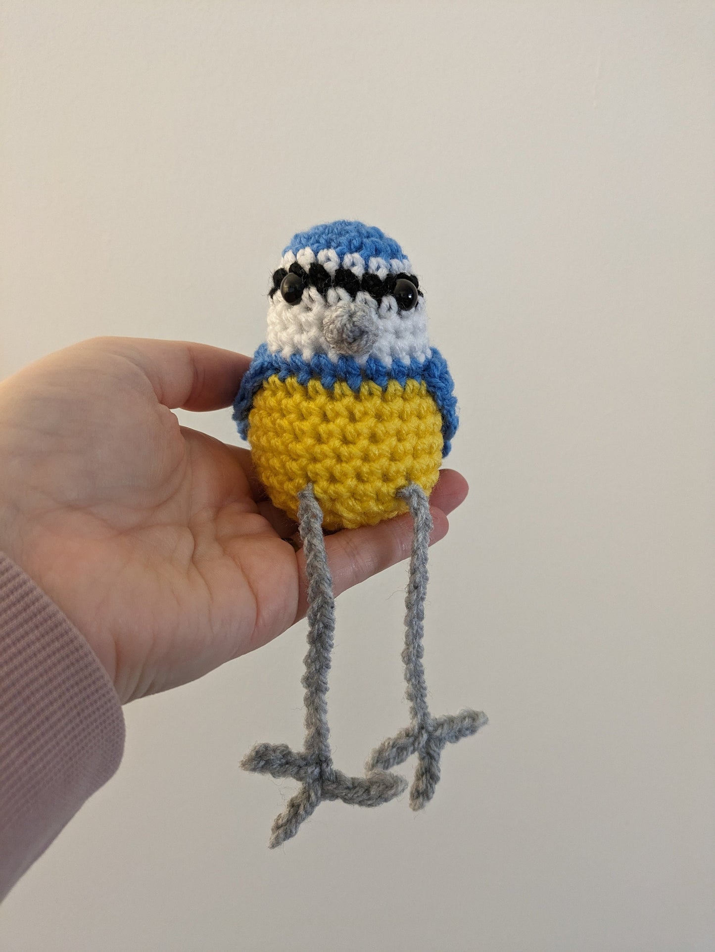 Crochet Bluetit Bird Figurine, Shelf Sitter Ornament