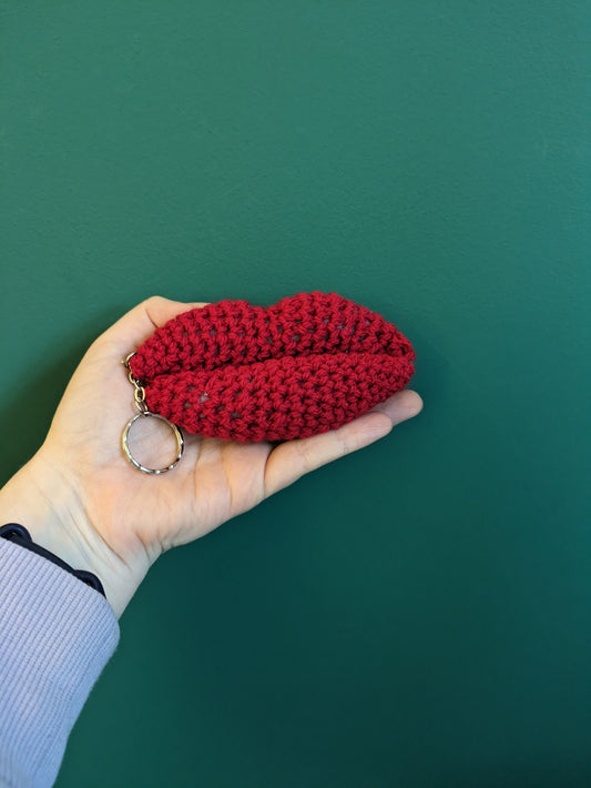 Red Lips Kisses Keyring, Valentine's Keychain, Gift for Wife, Girlfriend, Fun Love Gift, Bag Accessories, Wool Anniversary Gift