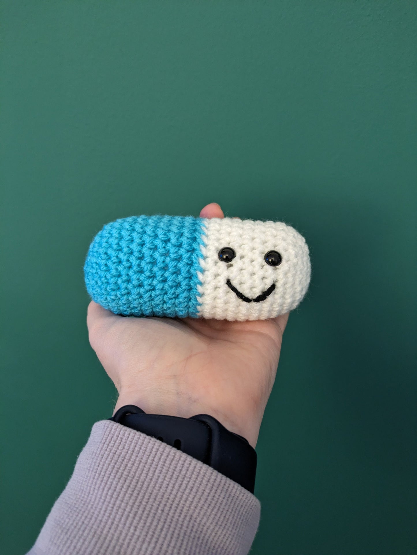 Crochet Chill Pill, Happy Pill Stree Ball, Pocket Hug Gift, Anxiety Gift, Worry Bear for Men and Women, Colleague Gift, Desk Joke Plushie