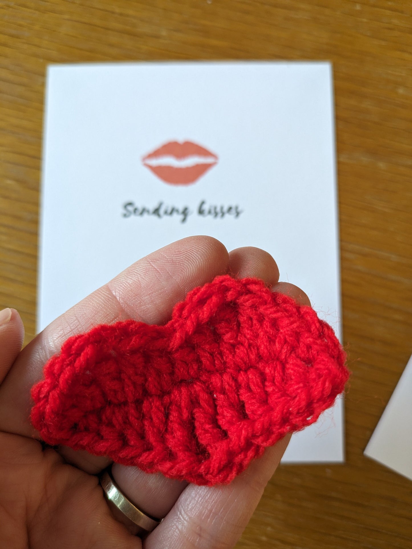 Valentine's Gift, Card, Sending Love and Kisses, Birthday Gift for Wife, Husband, Partner, Wool Anniversary Present, Crochet Red Lips