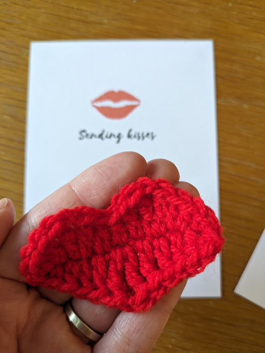 Valentine's Gift, Card, Sending Love and Kisses, Birthday Gift for Wife, Husband, Partner, Wool Anniversary Present, Crochet Red Lips
