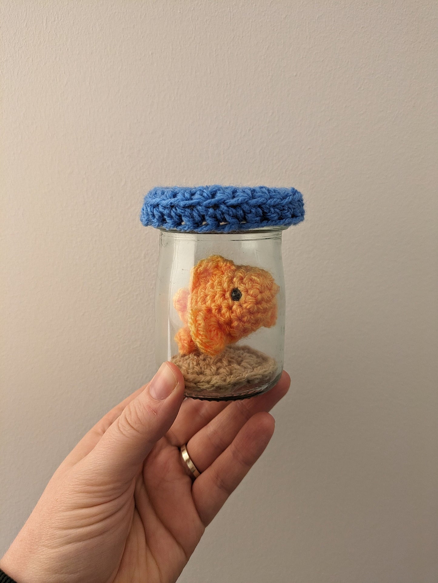 Miniature Crochet Goldfish in Jar, No Fuss Pet, Memorial Keepsake