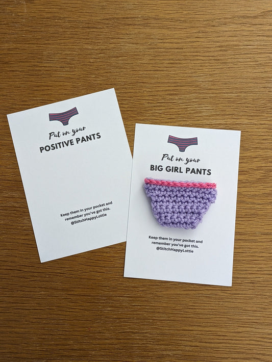 Positive Pants Gift Card, Crochet Pocket Knickers, Get Well Soon