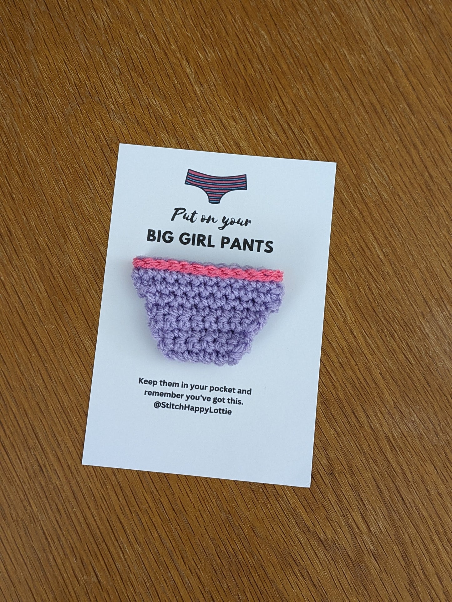 Positive Pants Gift Card, Crochet Pocket Knickers, Get Well Soon