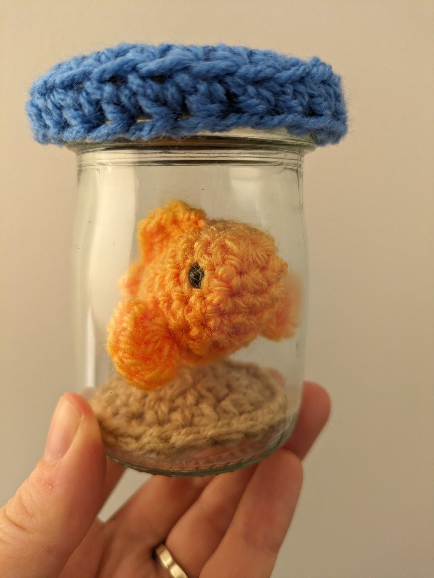 Miniature Crochet Goldfish in Jar, No Fuss Pet, Memorial Keepsake