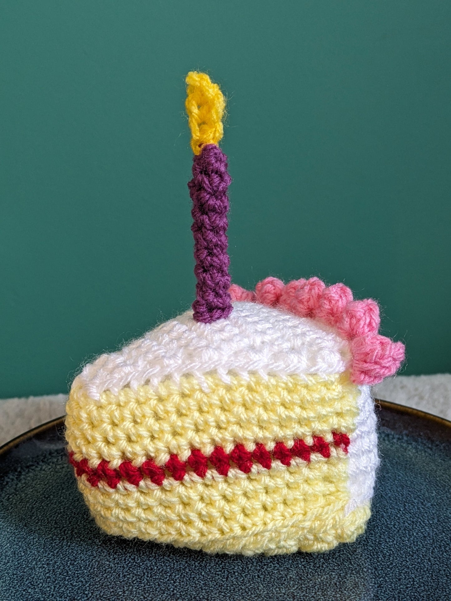 Birthday Cake Slice Gift, Happy Birthday Candle Decor, Cake Prop, Crochet Play Food, Cupcake, Fun First Birthday Keepsake, Victoria sponge