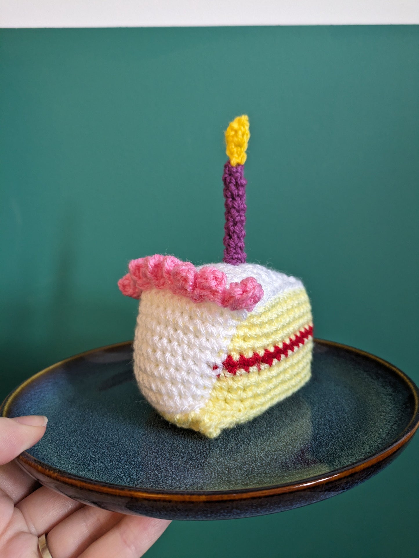 Birthday Cake Slice Gift, Happy Birthday Candle Decor, Cake Prop, Crochet Play Food, Cupcake, Fun First Birthday Keepsake, Victoria sponge