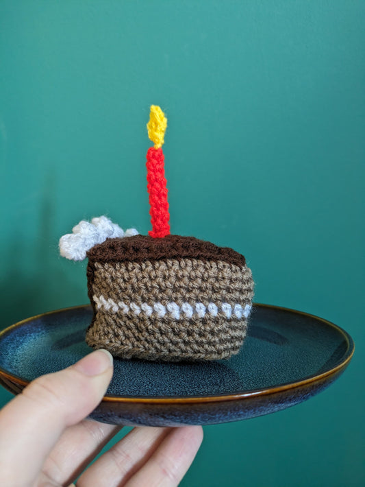 Chocolate Birthday Cake Slice Gift, Happy Birthday Candle Decor, Cake Prop, Crochet Play Food, Cupcake, Fun First Birthday Keepsake