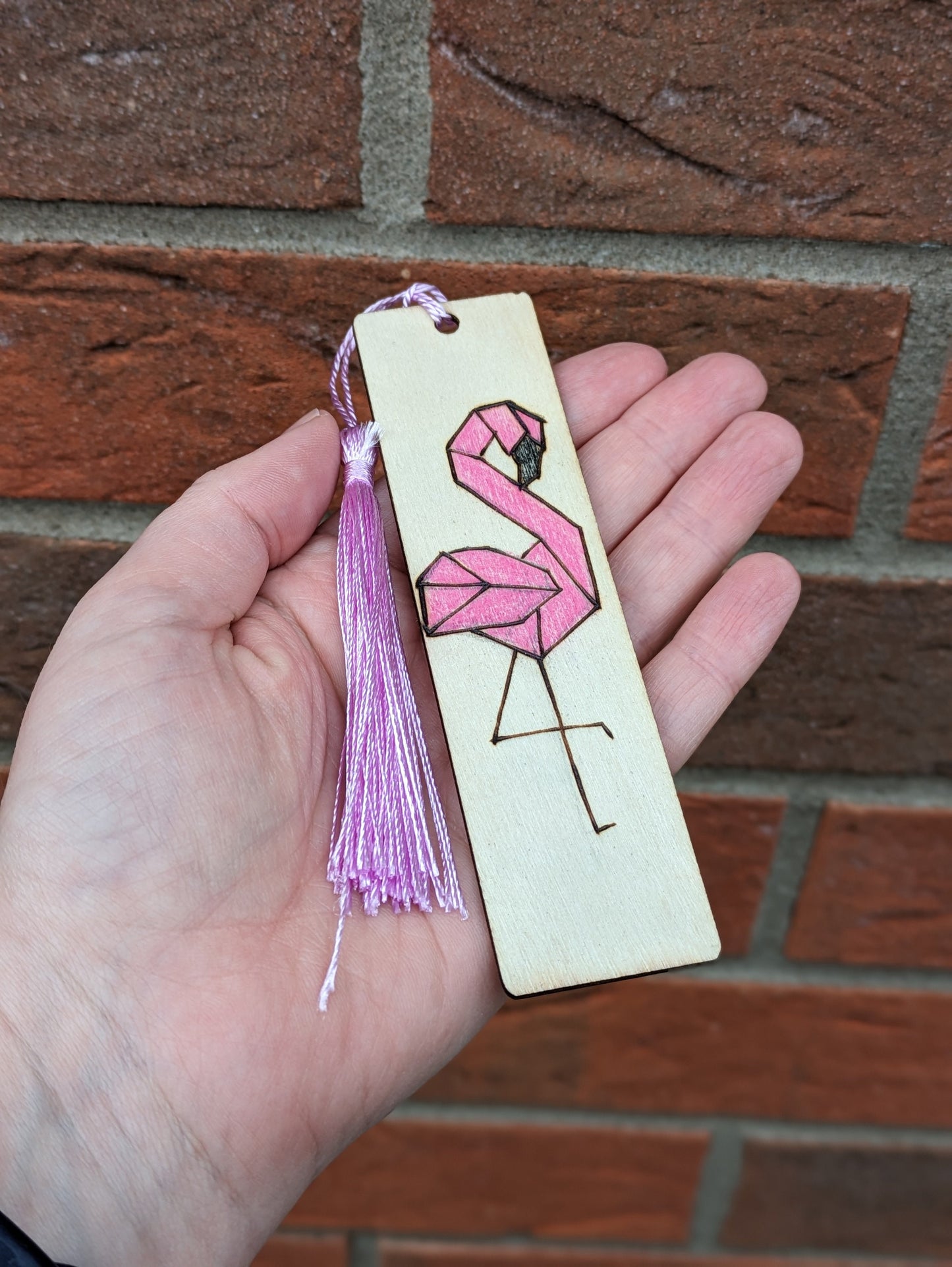 Pink Flamingo Bookmark Gift, Wooden Bird Book Marker, Book Accessories, Tassel, Book Lover Gift, Geometric Design, Wood Burnt