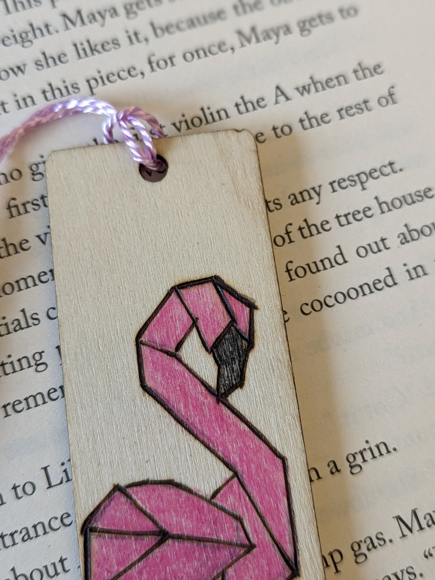 Pink Flamingo Bookmark Gift, Wooden Bird Book Marker, Book Accessories, Tassel, Book Lover Gift, Geometric Design, Wood Burnt