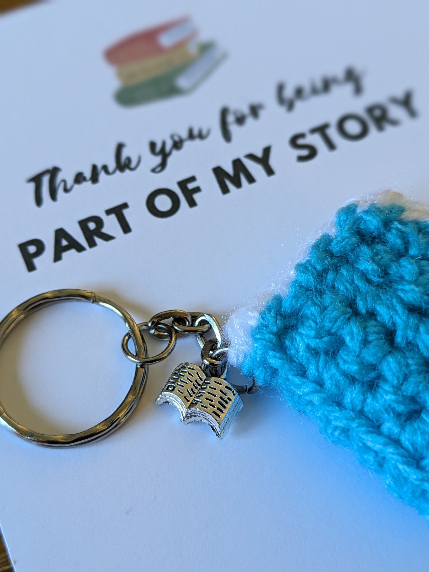 Crochet Book Keyring, Thank You For Being Part Of My Story, Teacher Gift, Book Lover Gift, Stocking Filler, Book Bag Charm, Soft Key Chain