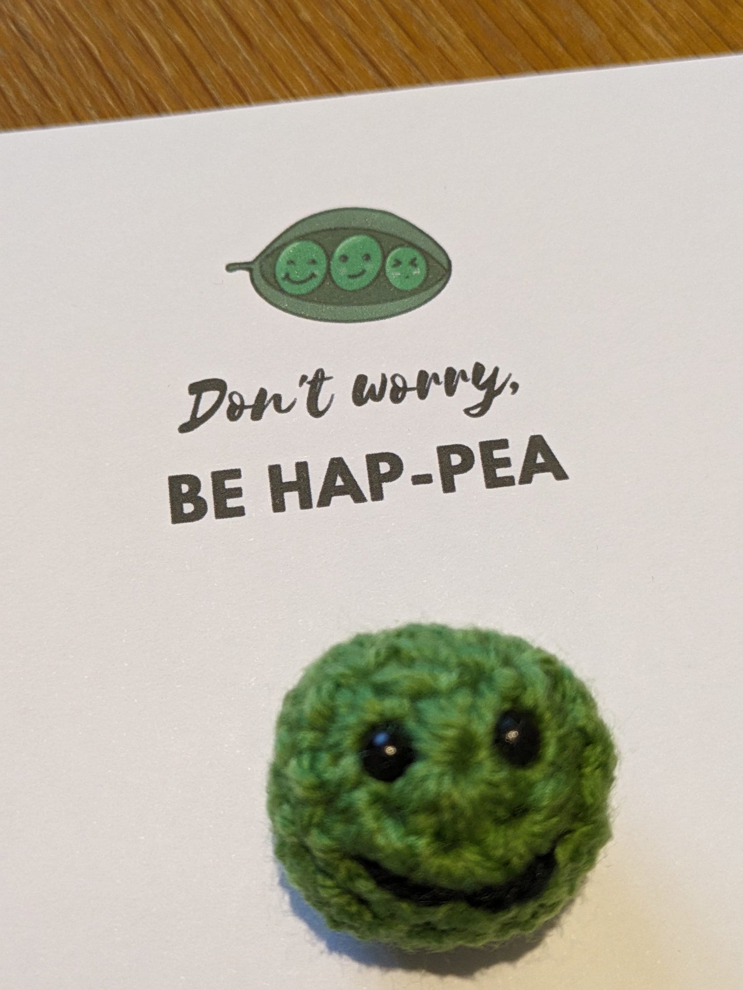 Don't Worry Pea Happy, Be Happy Positive Gift Card, Crochet Happy Green Pea, Anxiety Gift, Pocket Hug Token, Unique Fun Birthday Present