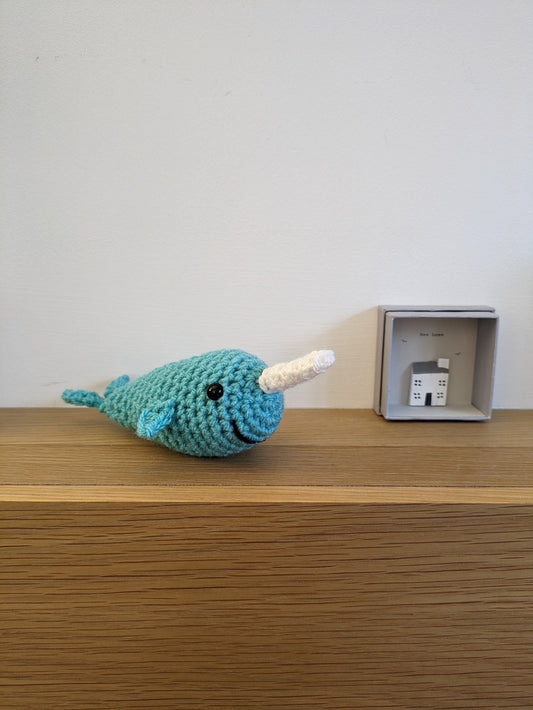 Crochet Narwhal Plush: Blue 'Unicorn of the Seas' Ornament