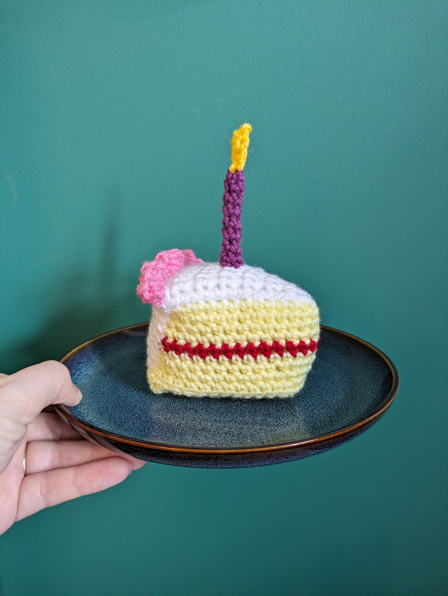 Birthday Cake Slice Gift, Happy Birthday Candle Decor, Cake Prop, Crochet Play Food, Cupcake, Fun First Birthday Keepsake, Victoria sponge