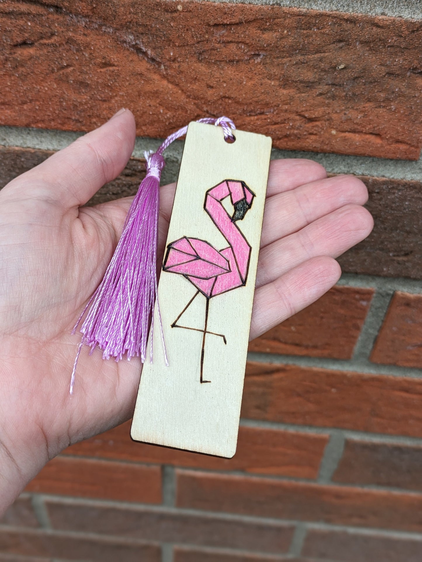 Pink Flamingo Bookmark Gift, Wooden Bird Book Marker, Book Accessories, Tassel, Book Lover Gift, Geometric Design, Wood Burnt