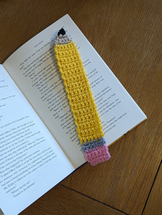 Yellow Pencil Bookmark, Teacher or Student Gift, Writing Gift, Teacher Appreciation, Crochet Bookmark, Unique Book Accessories, Fun Bookmark