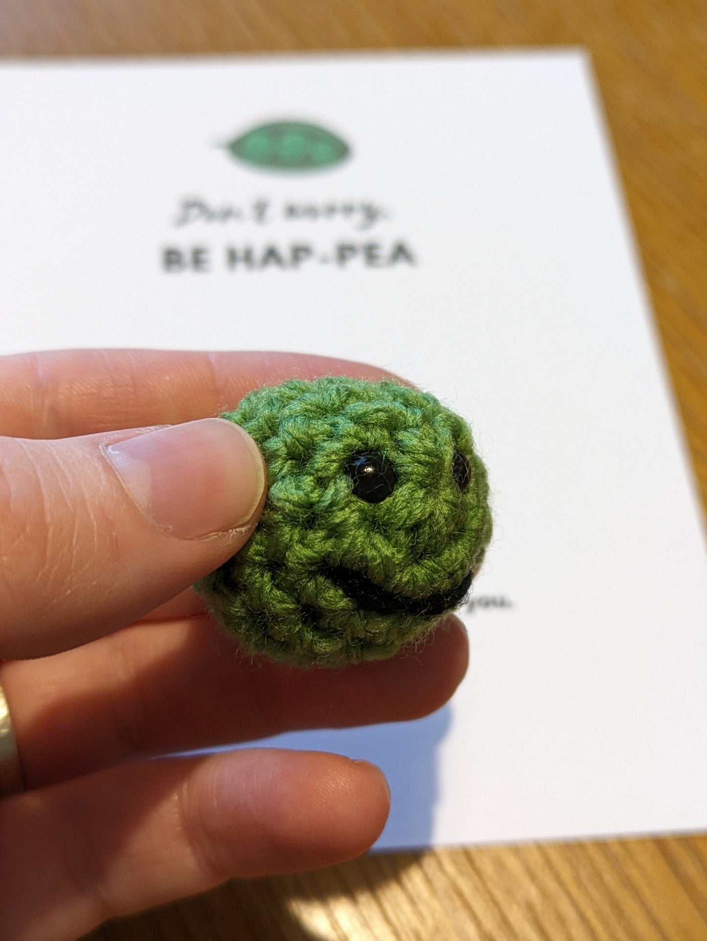 Don't Worry Pea Happy, Be Happy Positive Gift Card, Crochet Happy Green Pea, Anxiety Gift, Pocket Hug Token, Unique Fun Birthday Present
