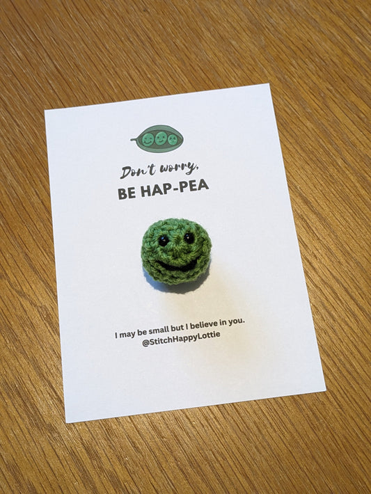 Don't Worry Pea Happy, Be Happy Positive Gift Card, Crochet Happy Green Pea, Anxiety Gift, Pocket Hug Token, Unique Fun Birthday Present