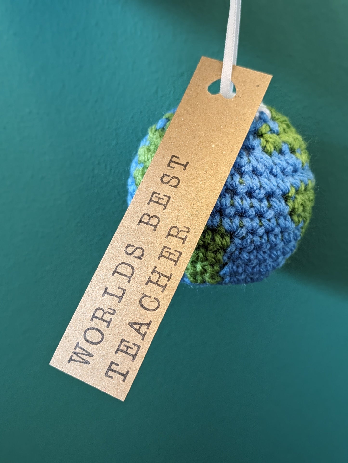 Crochet Globe Teacher Gift, Personalized Tag, Hanging Ornament