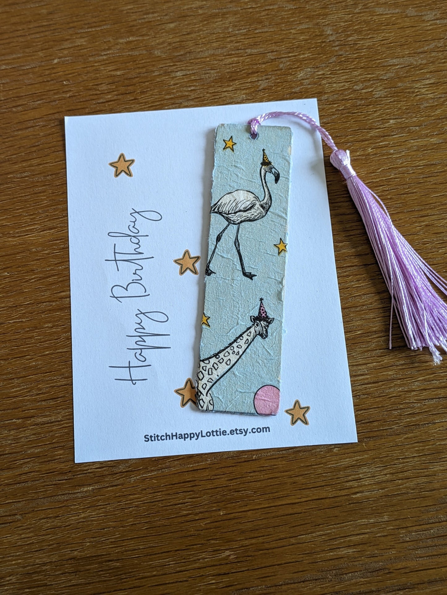 Birthday bookmarks, Elephant Bookmark, Party Hat Animals, Giraffe, Flamingo Birthday Gift, Fun, Cute Bookmark, Wooden Bookmark with Tassel