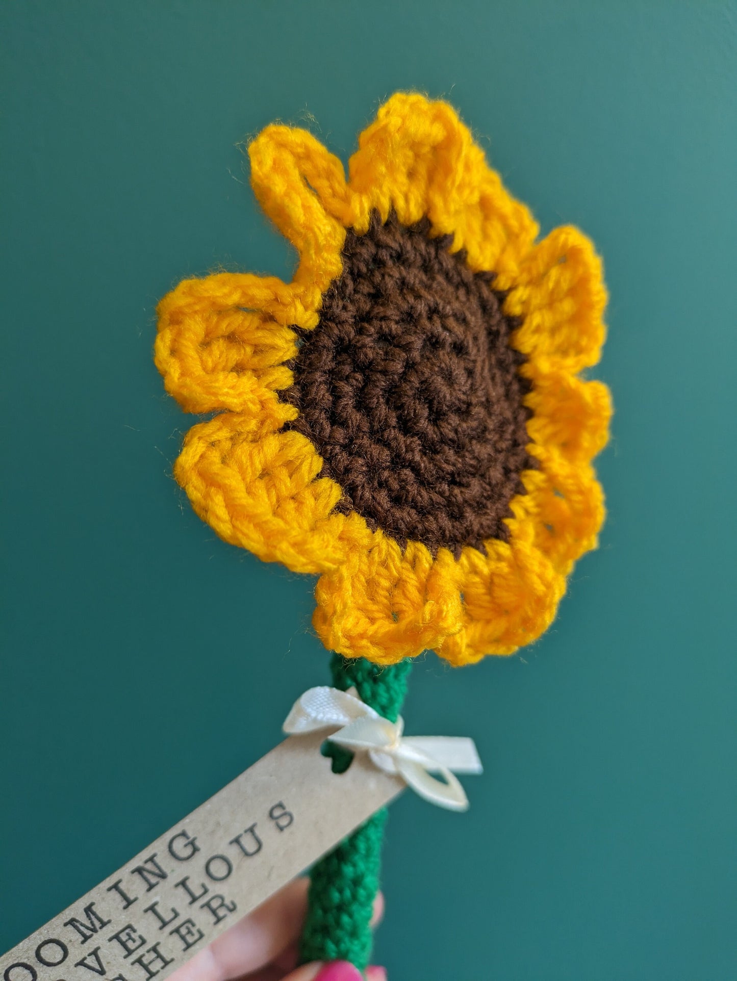 Crochet Sunflower Teacher Gift, Personalized Tag
