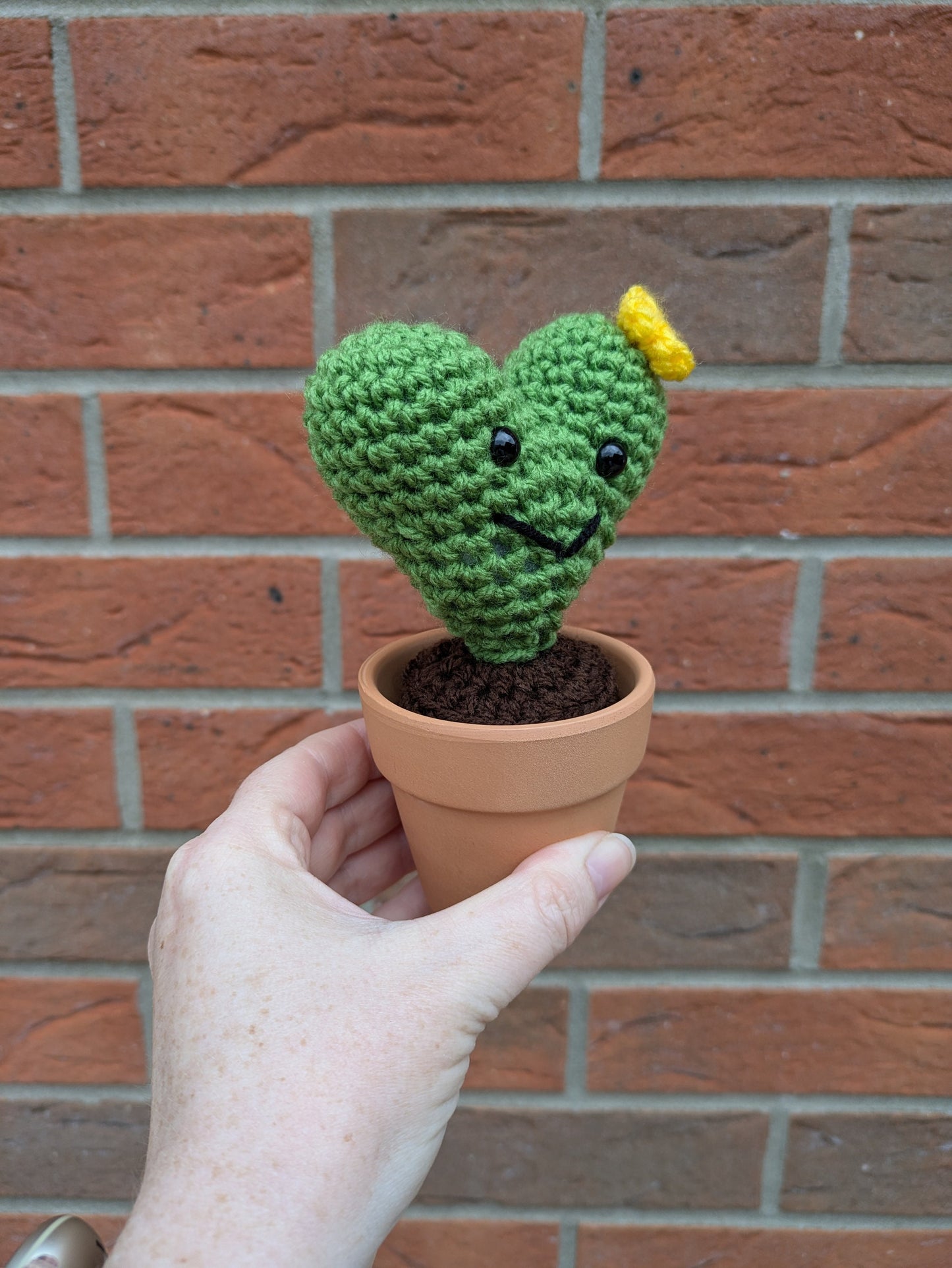 Crochet Heart Cactus in Terracotta Pot, Quirky Desk Buddy