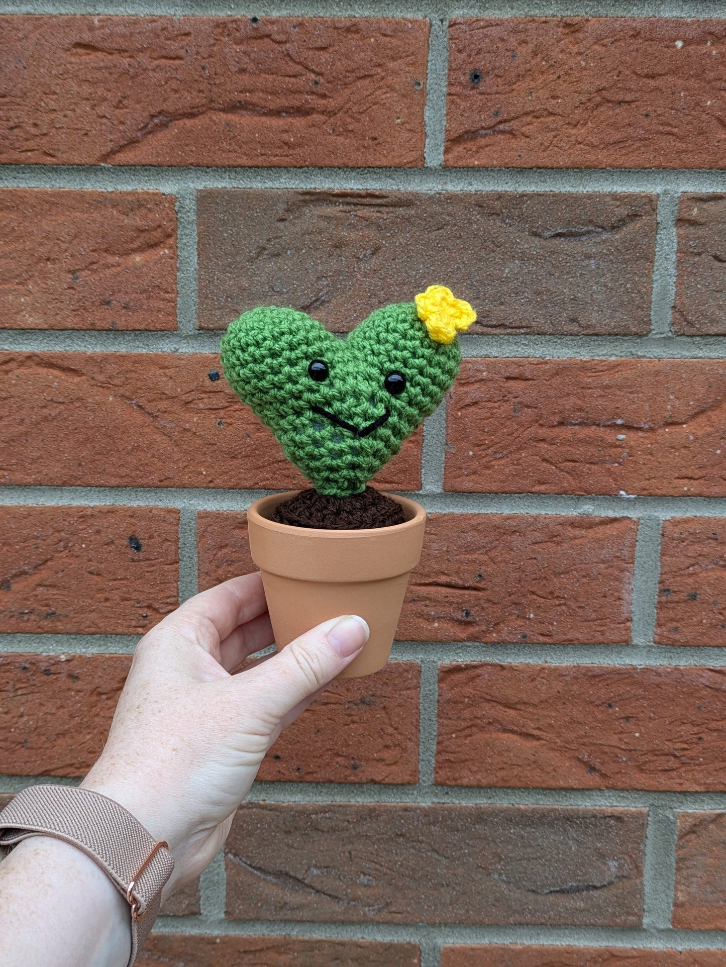 Crochet Heart Cactus in Terracotta Pot, Quirky Desk Buddy
